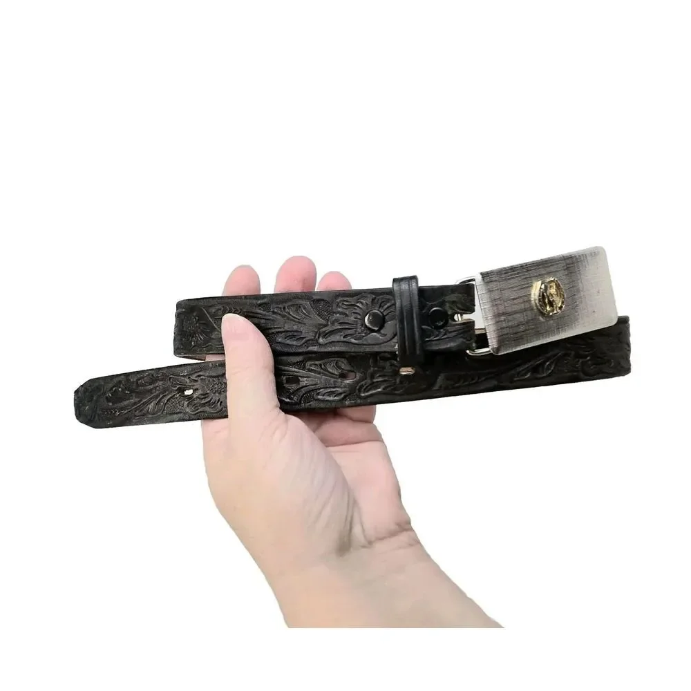 Hereford Boys Girls Size 24 Western Leather Belt Tooled Horse Shoe Buckle Vintag